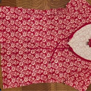 Chaps Red and White Floral Blouse